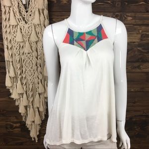 AEO‎ | Aztec Embroidered Pleat Halter Tank Top